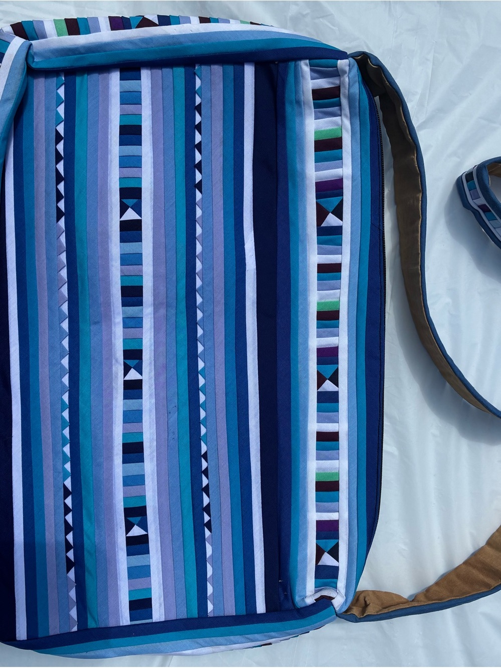 Artisan Woven Geometric Stripe Crossbody Travel Bag Satchel Blue Purple